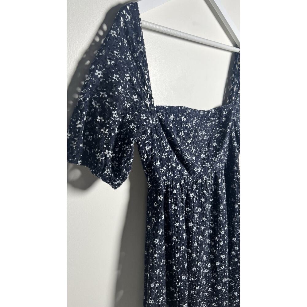 Anthropologie Maeve Lillianne Dress 8 On/Off Shoulder Floral Navy‎ Blue Eyelet - Picture 6 of 12